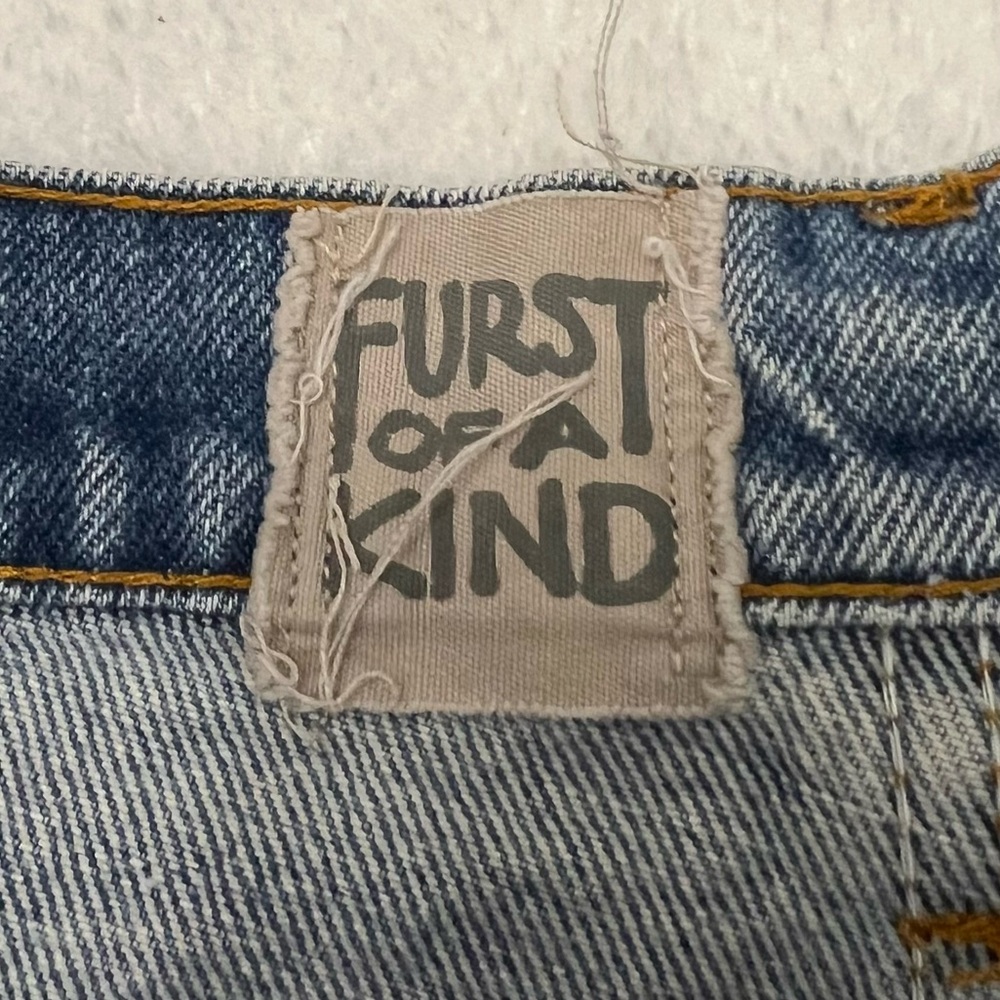 Furst of a Kind Upcycled Orange Tab Vintage Levi’s One Leg Denim Cutoffs Size S - Picture 8 of 12